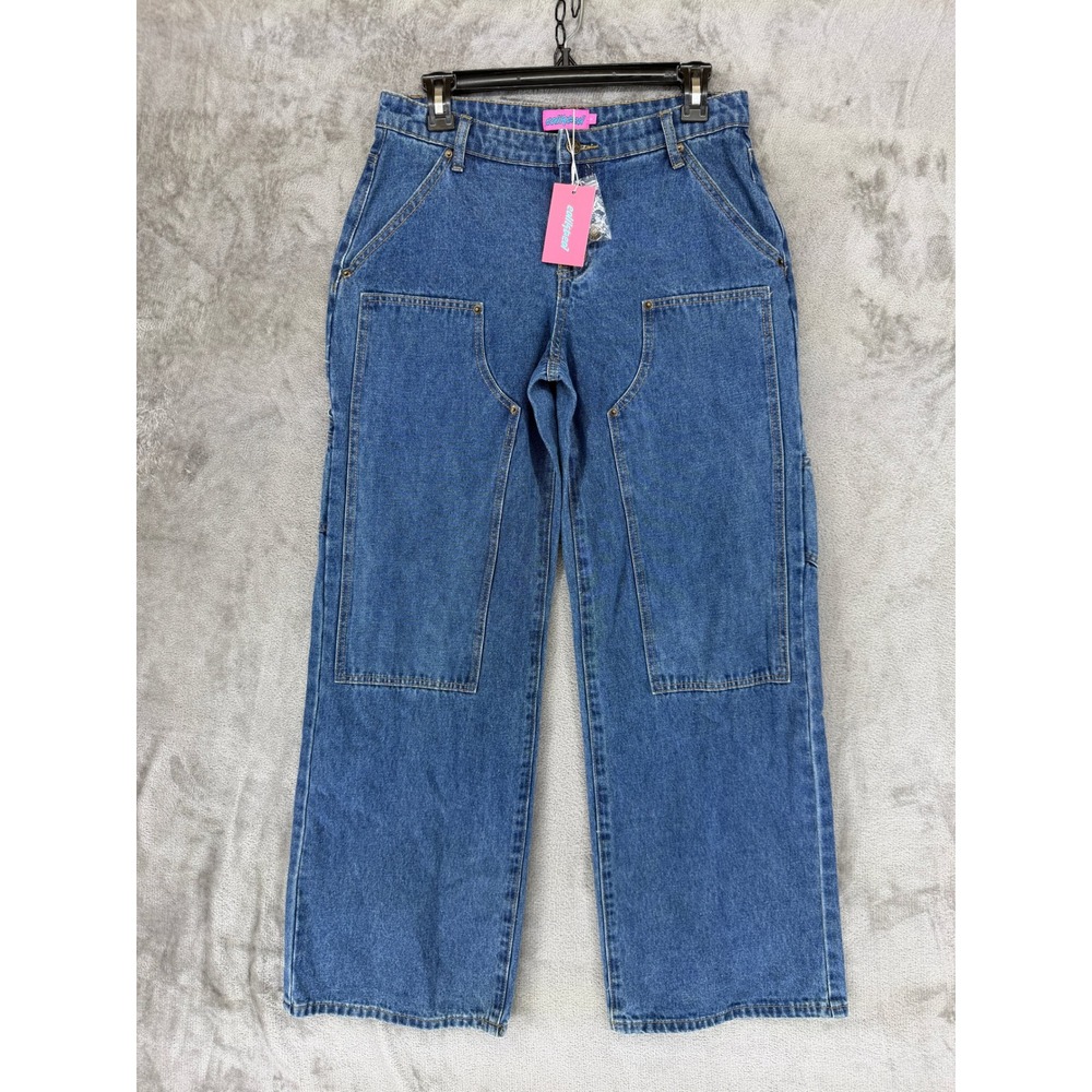 Edikted Blue Double Knee Carpenter Jeans Wide Leg Denim Pants Womens Small NEW